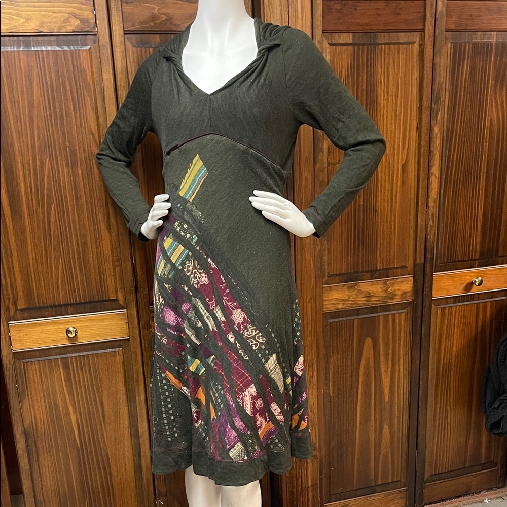 Olive Green with Patchwork Wool Dress